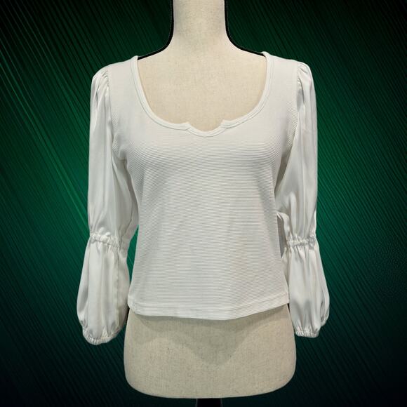 ANTHROPOLOGIE Maeve Ribbed Tiered Sleeve White Blouse S P - Picture 3 of 11